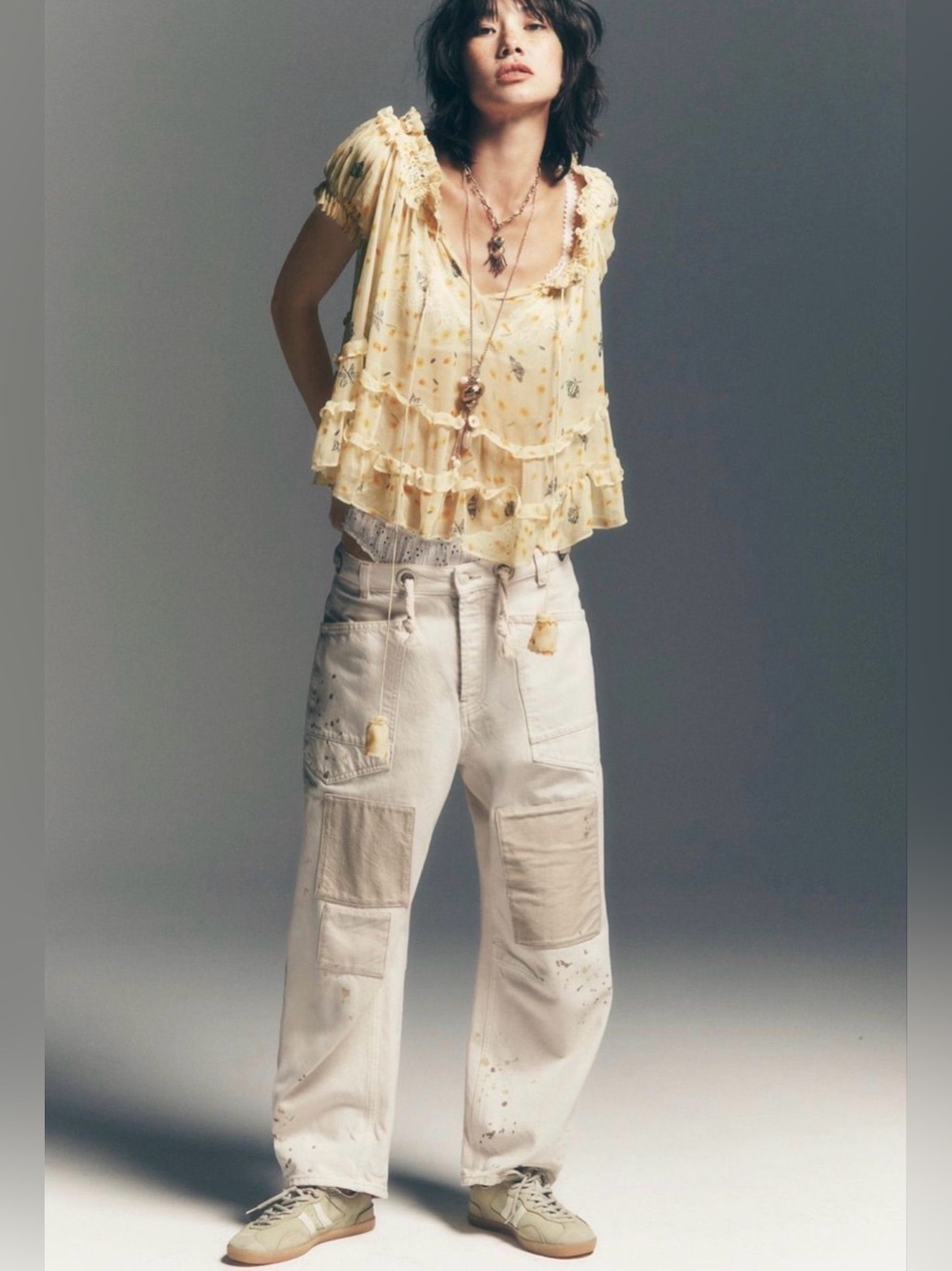 🤍 Free People We The Free Moxie Paint Splatter Barrel Jeans Size 24